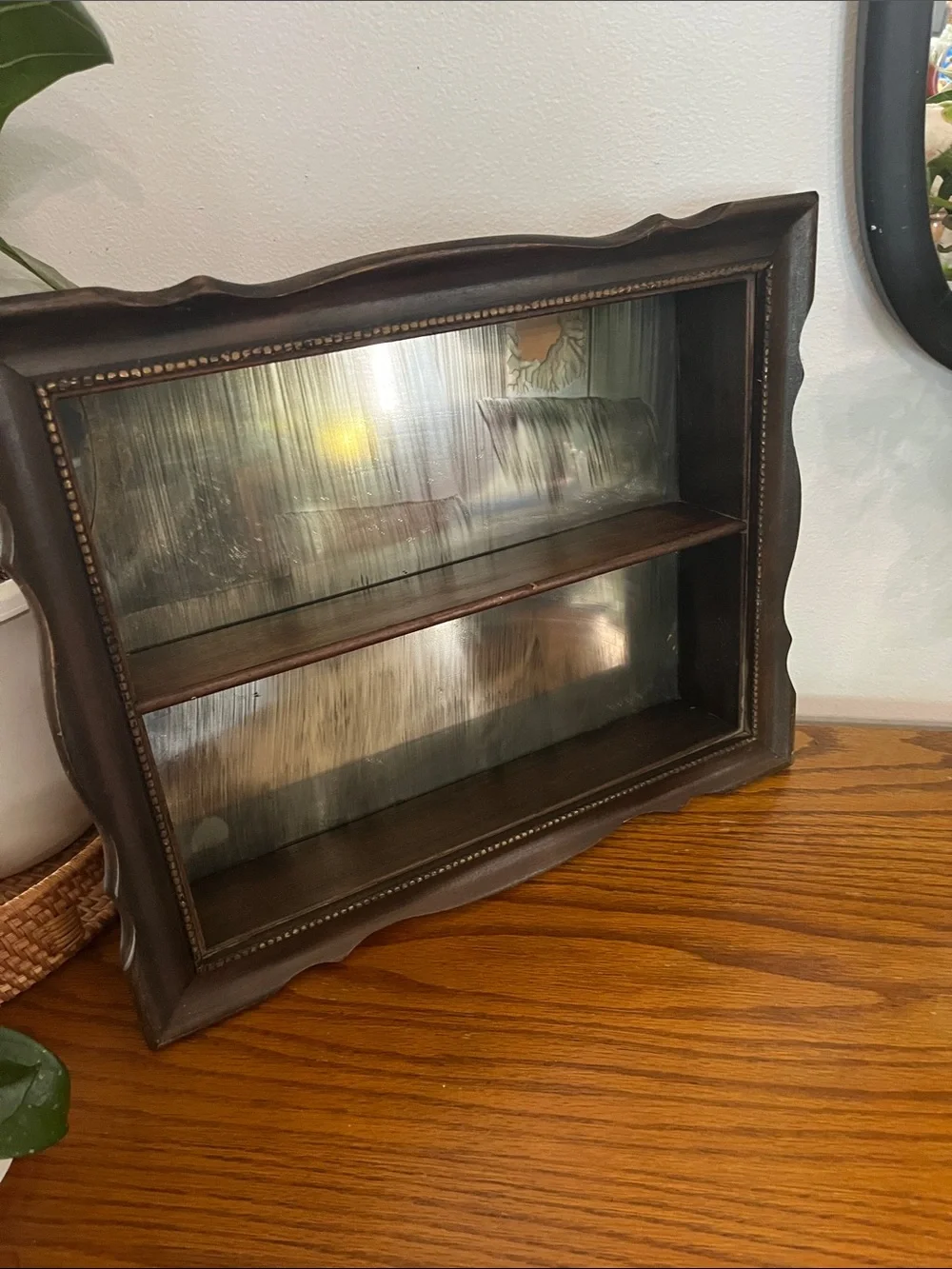 Antique cottage, core Rustic Dark Brown Wall Shelf with Mirror Back